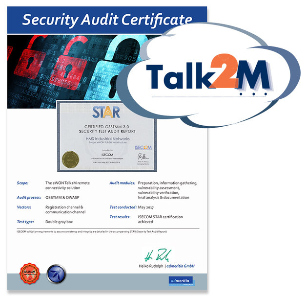 eWON® Talk2M är säkerhetscertifierad enligt ISECOM STAR